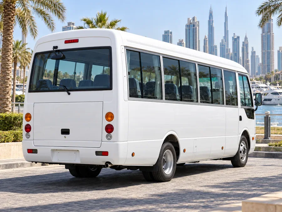 Mitsubishi rosa minibus illustrating mitsubishi rosa bus rental dubai