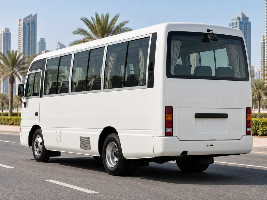Passenger transport vehicle illustrating nissan civilian bus rental dubai