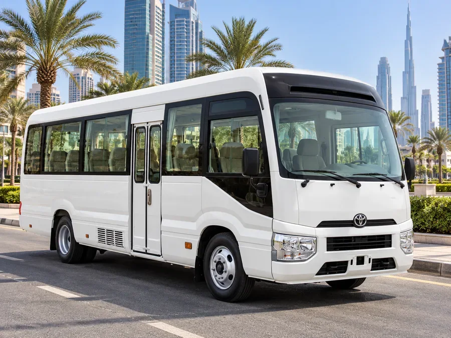 Toyota coaster minibus illustrating Toyota Coaster Rental Dubai