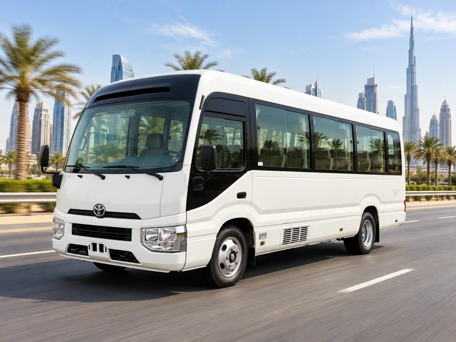 Toyota coaster minibus illustrating Toyota Coaster Bus Rental Dubai