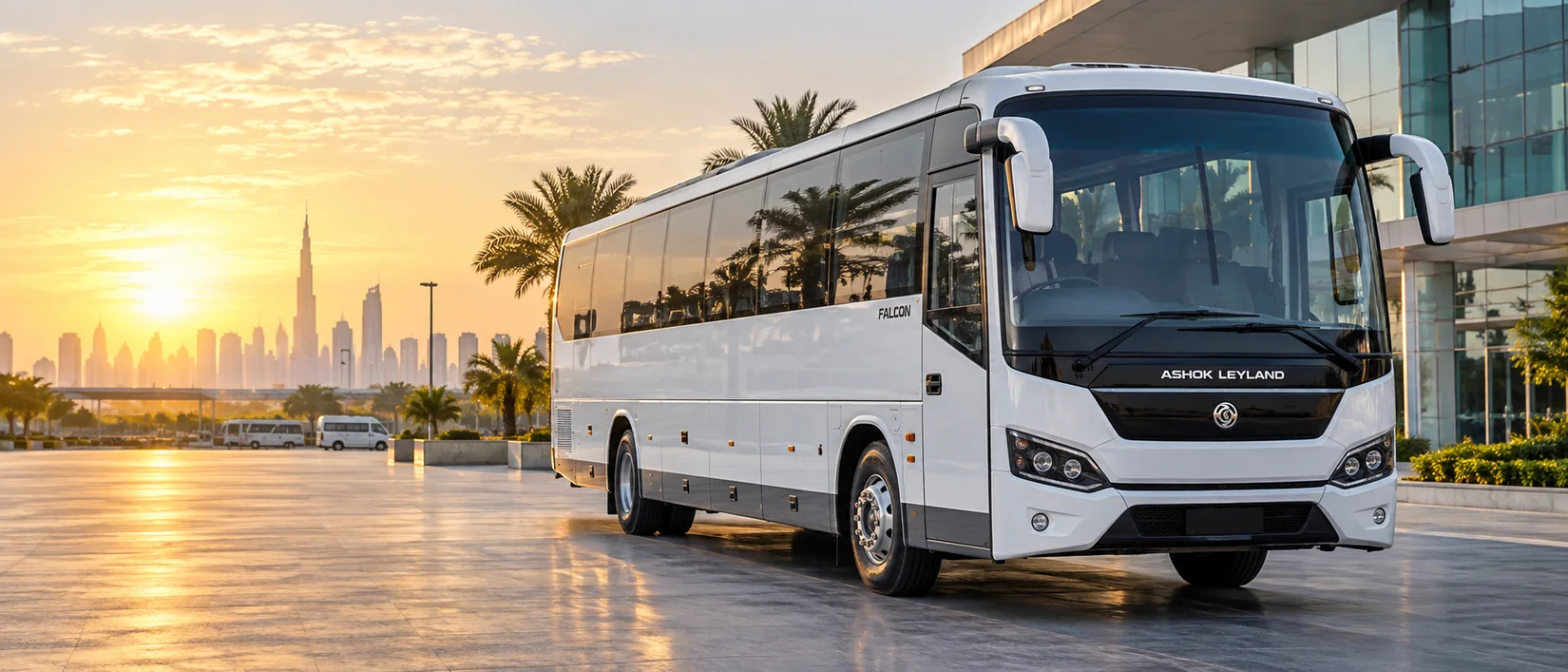 Large passenger coach bus in dubai illustrating Bus, Minibus, Van & MPV Rental Fleet in Dubai