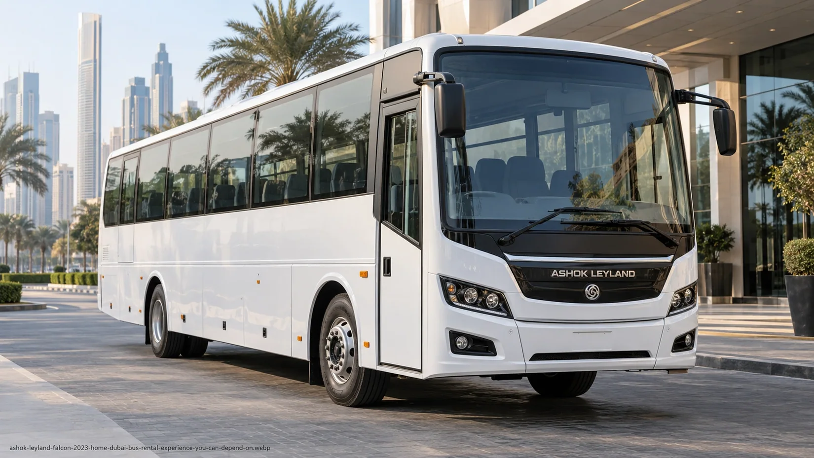 Large passenger coach bus in dubai illustrating home