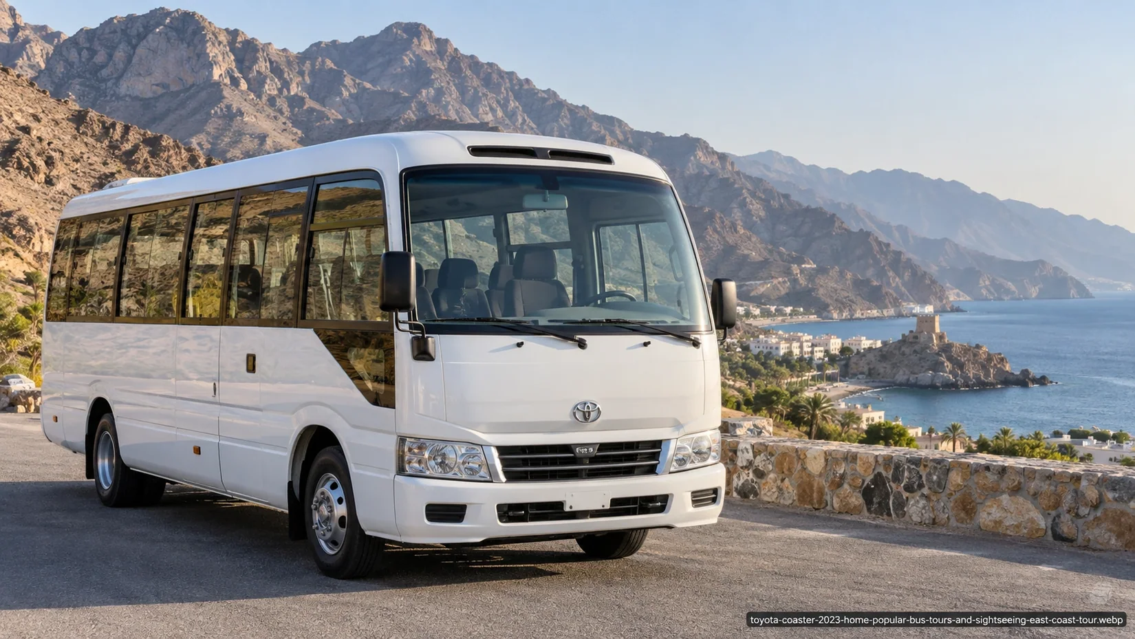 Minibus on an east coast route illustrating Dubai to Sohar Bus & Private Transfer