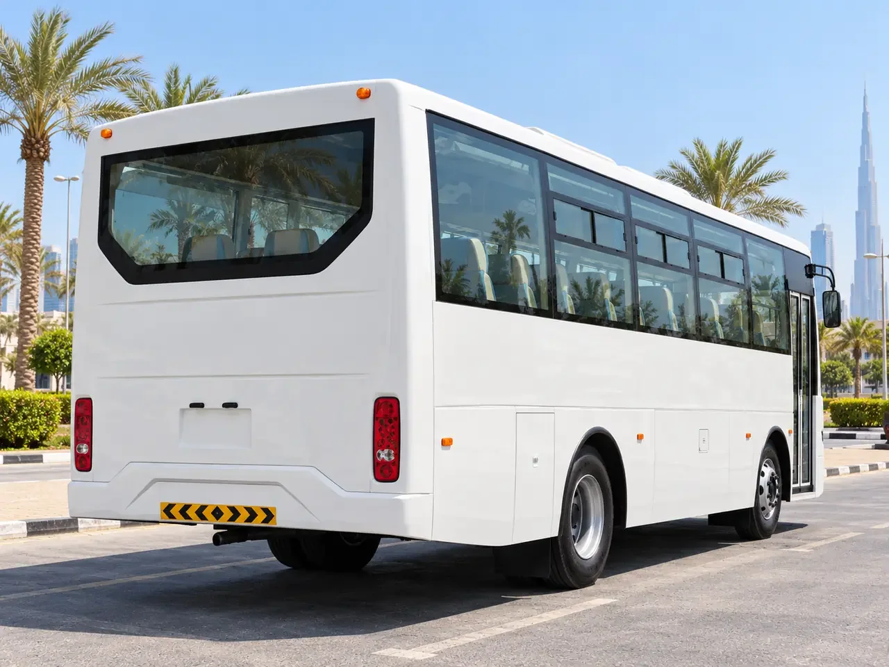 High-capacity workforce bus illustrating 71 84 seater bus rental dubai