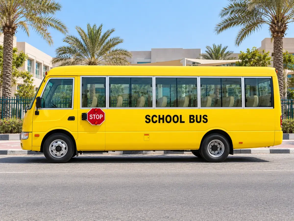 Yellow school transport bus illustrating School Transport UAE