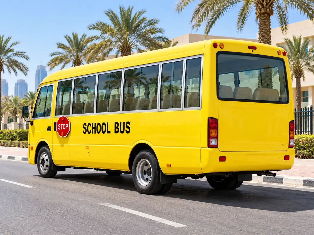 Yellow school transport bus illustrating School Bus Rental Dubai