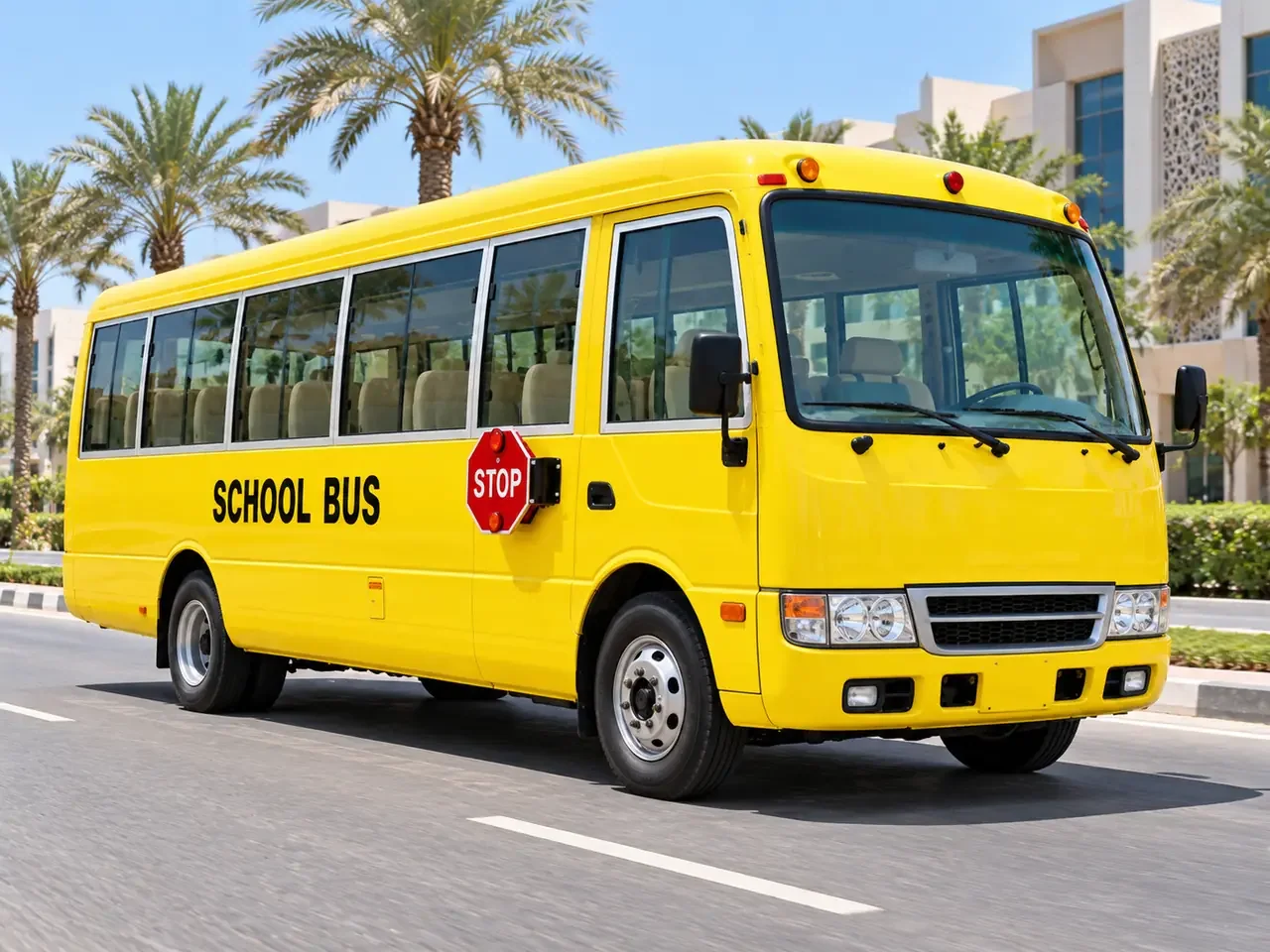 Yellow school transport bus illustrating School Bus Rental Sharjah